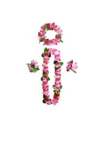 SHEIN 4pcs/Set Hawaiian Flower Lei Set (Random Patterns) Includes Lei Necklace, Headband, Bracelet, Festive Beach Accessories