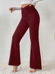 SHEIN LUNE Women Plain Minimalist Casual Flared Leg Trousers