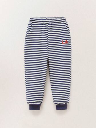 THE HAPPY LOOK 年轻男孩弹性腰部侧口袋蓝色条纹拼色运动裤，休闲运动风格