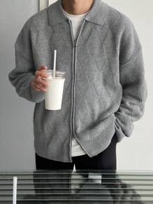 DAZY Men's Solid Color Zip-Up Cardigan, Casual & Fashionable For Everyday Wear Jacket Fall,Winter - Grey - View 1