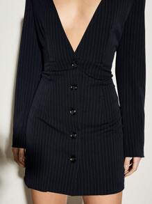 AiiRZ V Neck Pinstripe Blazer Dress - Blue - View 4
