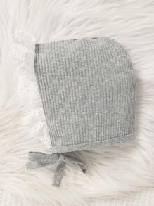 SHEIN 女婴简约纯色浅灰色长袖上衣和长裤（带帽子和围兜）3 件套休闲家居服套装