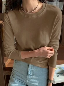 DAZY 女士纯色圆领长袖休闲衬衫