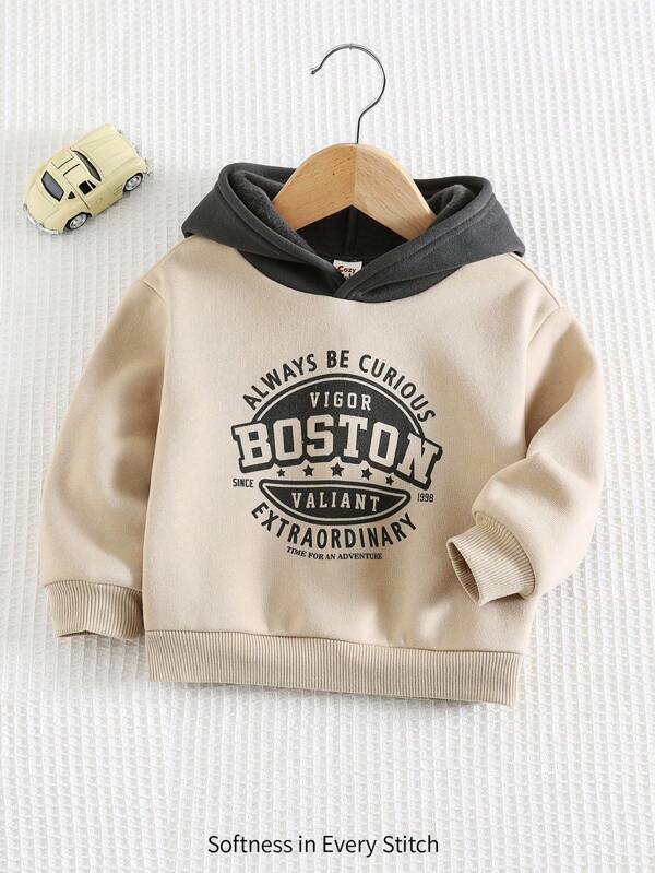 Cozy Pixies Baby Boy Letter Print Contrast Color Hoodie Sweatshirt