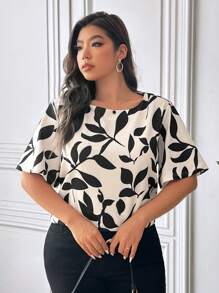 SHEIN Frenchy Plus Size Boho Casual Plant Print Short Sleeve T-Shirt, For Summer - Multicolor - View 3