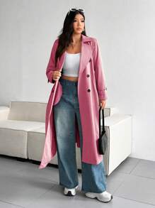 Vionelle Plus Size Fashion Solid Color Loose Casual Trench Coat