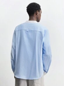 Maija Men's Blue And White Casual Shirt, 2025 Spring Autumn Long Sleeve Contrast Turnup Cuff Button Half Placket Versatile For Vacation, Daily - Blue - View 5