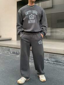 DAZY 2pcs Men's Letter Print Sweatshirt And Straight Leg Sweatpants Set,Fall Clothes