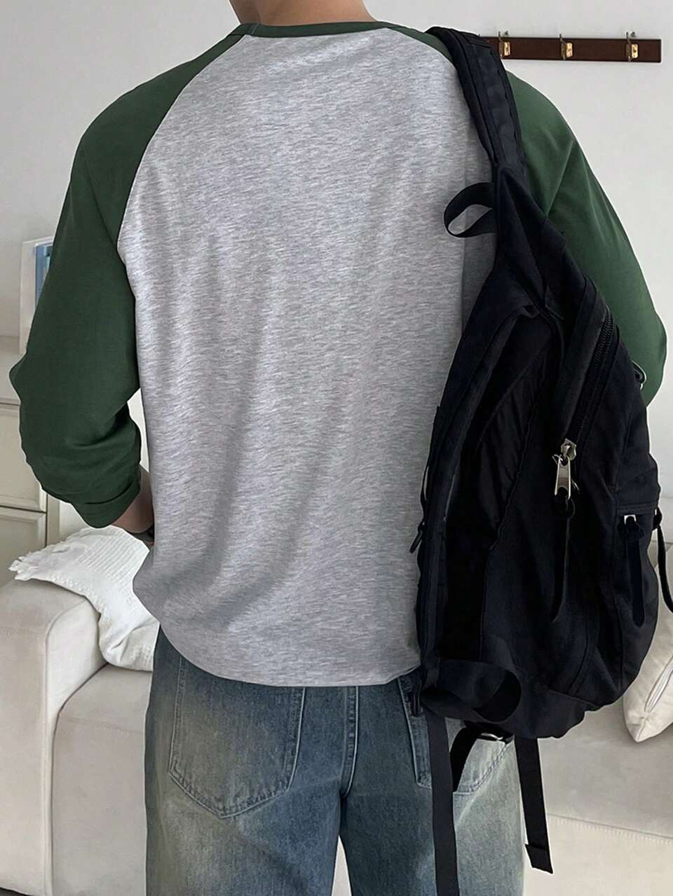 Men's Colorblock Raglan Sleeve T-Shirt, Minimalist Fashion Casual Daily Wear,Fall Long Sleeve Men Shirt