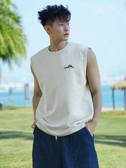 DAZY 夏季字母印花棕褐色微绒男式背心