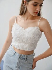 MOTF STUDIO Top corto de tela de malla con parches de flores