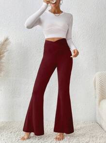 SHEIN LUNE Women Plain Minimalist Casual Flared Leg Trousers