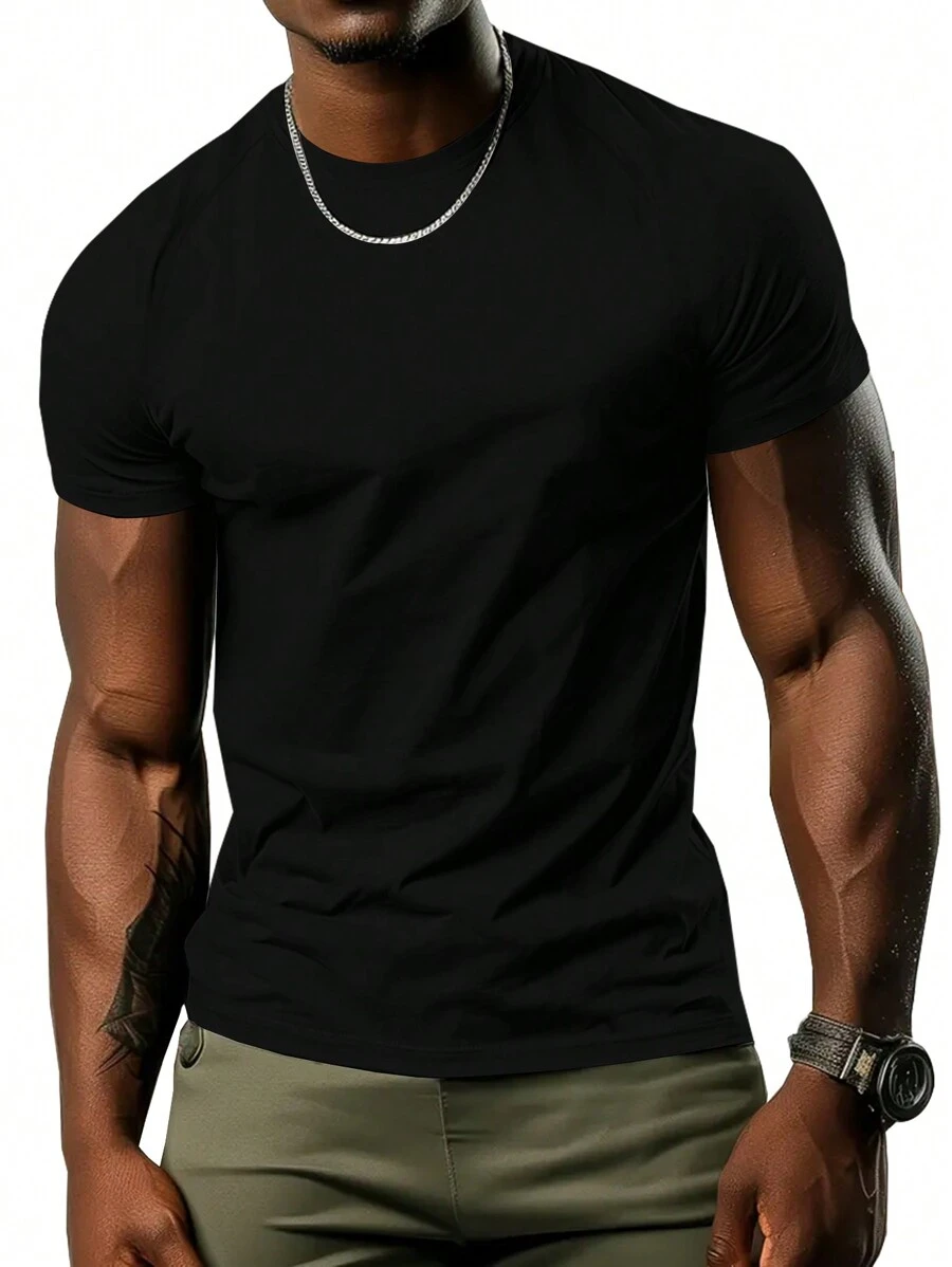 Manfinity Sport Corelite Men's Casual Solid Color Short Sleeve Sports T-Shirt Compression Shirt Men - Black - View 1