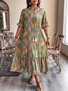 SHEIN Clasi Váy tay lửng in họa tiết Paisley thời trang Boho cỡ lớn dành cho nữ, mang phong cách ngày lễ, dành cho mùa hè - Nhiều màu - Xem 4