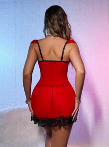 2 pièces/set Lingerie sexy avec contraste de dentelle et maille. Ensemble de robe nuisette et string pour femmes - Multicolore - Voir 2