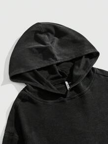 ROMWE MEN Casual Herren Herbst Langarm Lässig Kapuzen Denim Jacke, locker geschnitten mit Taschen - Schwarz - Übersicht 4