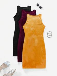 SHEIN LUNE Đầm dự tiệc mini thanh lịch cho nữ, vải nhung - Nhiều màu - Xem 2