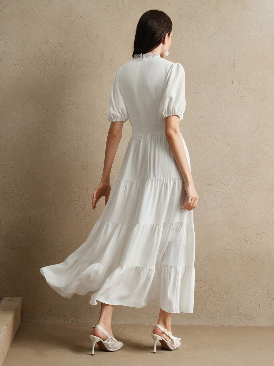 Anewsta Women's New Chiffon Lace Patchwork Elegant Dress, Spring/Summer