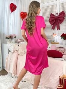 Women's Cute Cartoon Bear Heart Print Nightgown