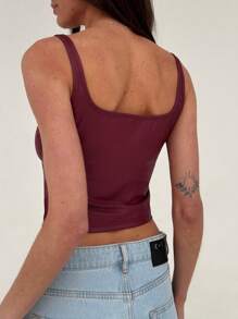 Aloruh New Women Vintage Burgundy Sexy Slim Fit PU Burgundy Camisole Top - Burgundy - View 2