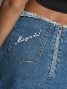 Missguided x Playboy Women Waist Frayed Hem Short Denim Mini Skirt
