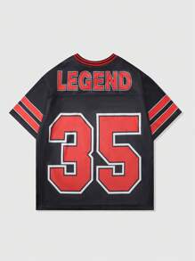 ROMWE MEN Prep Men's Mesh Patchwork Short Sleeve Sports Football Jersey Style T-Shirt, Athletic Jersey - Black - View 2