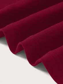 SHEIN LUNE Casual Minimalist Off-Shoulder Long Sleeve Plus Size Women Tee, Suitable For Spring/Autumn - Burgundy - View 6