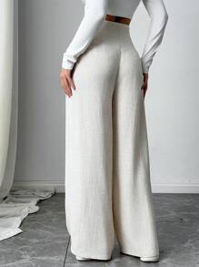 Firerie 女士休闲舒适高腰亚麻阔腿直筒裤，适合通勤、办公室、居家、度假，杏色 - 杏色 - 查看 8