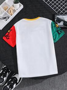 SHEIN 青少年男孩休闲百搭字母图案印花圆领宽松针织 T 恤 - 彩色 - 查看 3