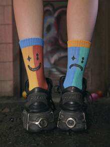 ROMWE Grunge Punk Calcetines de media caña asimétricos de estilo de payaso para mujeres