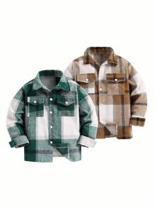 SHEIN Explorewe Tween Boy 多件装休闲简约时尚衬衫，日常穿着 - 綠色 - 查看 7
