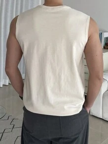 DAZY Áo thun nam casual đa năng màu trơn phối sọc tương phản. - Màu be - Xem 2