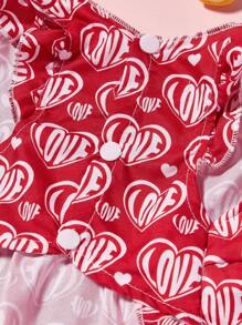 PETSIN 1pc Pet Valentine's Day Red Heart & Love Pattern Print With Ruffle Trim Button Front Dress, For Gifts - Multicolor - View 7