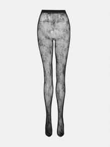 SHEIN ICON 1 Pair Sexy & Elegant Lace Black Pantyhose For Women, Suitable For Parties And Nightclubs