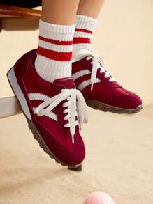 CUCCOO EASI 女士撞色厚底舒适休闲运动鞋，适合日常穿着 - 紅色 - 查看 3