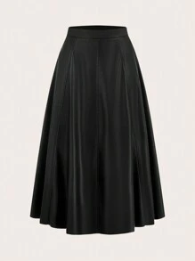 SHEIN Clasi Women's Solid Color Elegant Commute Black Midi Skirt - Black - View 1