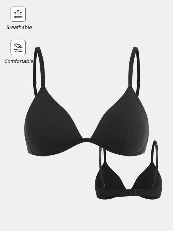 SHEIN Girlism Teen Girls' French Minimalist V-Neck Padded Adjustable Straps Push Up Underwire Bra
