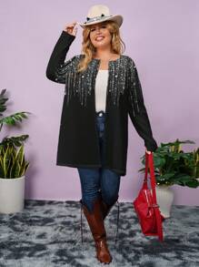 SHEIN LUNE Chaqueta delgada de mujer de talla grande con estampado de líneas brillantes