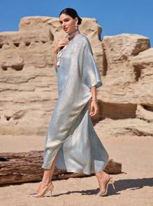 Al Najma 女士土耳其和阿拉伯传统长裙、朴素的卡夫坦 - 淺藍色 - 查看 9