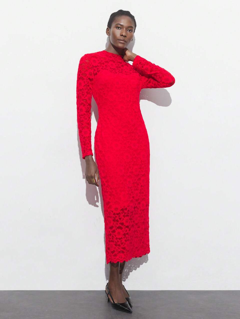 SHEIN Maija Women's Elegant Red Autumn Long Sleeve Slim Fit Stand Collar Long Dress,Party Bohemian Style Solid Color Casual Graduation Outfit Streetwear Stockholm
