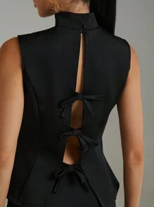 Lumalex Spring Summer Swimsuit Swimwear Swim Vacation Bohemian BOHO Sea Beach Hot Outdoor Richly Layered Wedding Season Banquet Coming Of Age Ceremony Beach Seaside  Festival Old Money Wedding Engagement Coming Of Age Ceremony High Neck Bow Decor Sleeveless Cinched Waist Metallic Foil 2pcs Mini Dress Set For Women