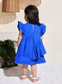 SHEIN 可爱蓝色荷叶边盖袖女童夏装 - 藍色 - 查看 2