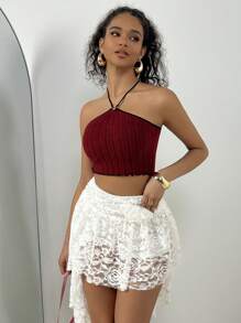 Eraneu Top de tirantes de mujer sin costuras acanalado, capa base - Rojo - Ver 6