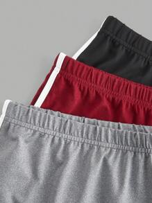 SHEIN EZwear 3 件大码休闲撞色饰边设计短裤 - 彩色 - 查看 10