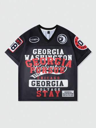 Prep Men's Racing Mesh Patchwork Short Sleeve Sports T-Shirt, Athletic Jersey