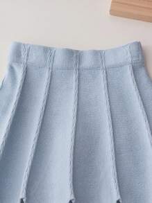 SHEIN Baby Girl Embroidered Sweater Set: Cardigan Top & Skirt - Blue - View 7