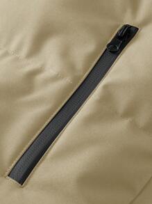 Manfinity Hypemode 男士休闲纯色连帽冬季夹克 - 卡其色 - 查看 7