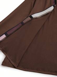 SHEIN LUNE 大码纯色拼色长袖开衫和连衣裙套装，简约上衣和连衣裙 - 彩色 - 查看 5