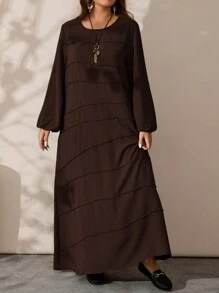 Rosumi Đầm dài tay cổ tròn trơn cỡ lớn cho nữ - Cà phê nâu - Xem 5