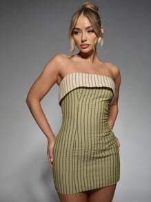 MISSGUIDED Ribbed Bandeau Mini Dress With Contrast Band Strapless Fitted Party Evening Clubwear Summer Spring Night Out - Multicolor - View 4